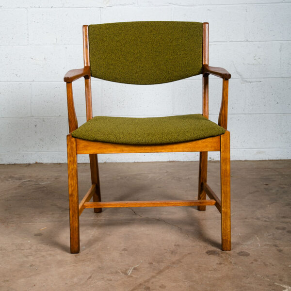 Mid Century Danish Modern Armchair Chair Teak Oak Dining Arms Green Restored - Image 3