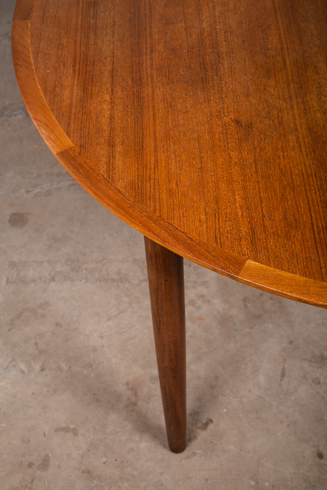 Mid Century Danish Modern Dining Table Large Teak Expanding Leaf x2 Round 86" - Image 9
