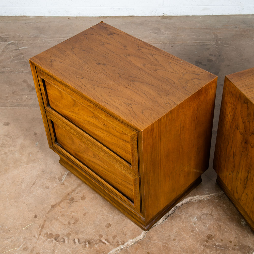 Mid Century Modern Nightstands End Side Tables Dixie Wood 2 Drawer Pair Mcm Two - Image 11