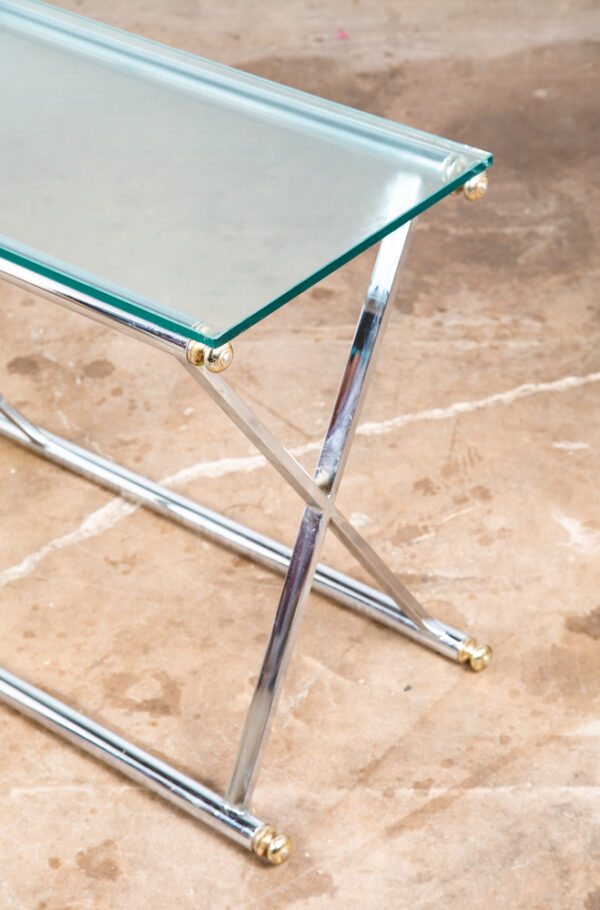 Mid Century Modern Console Table Entry Sofa Metal Chrome Glass Vintage Baughman - Image 9