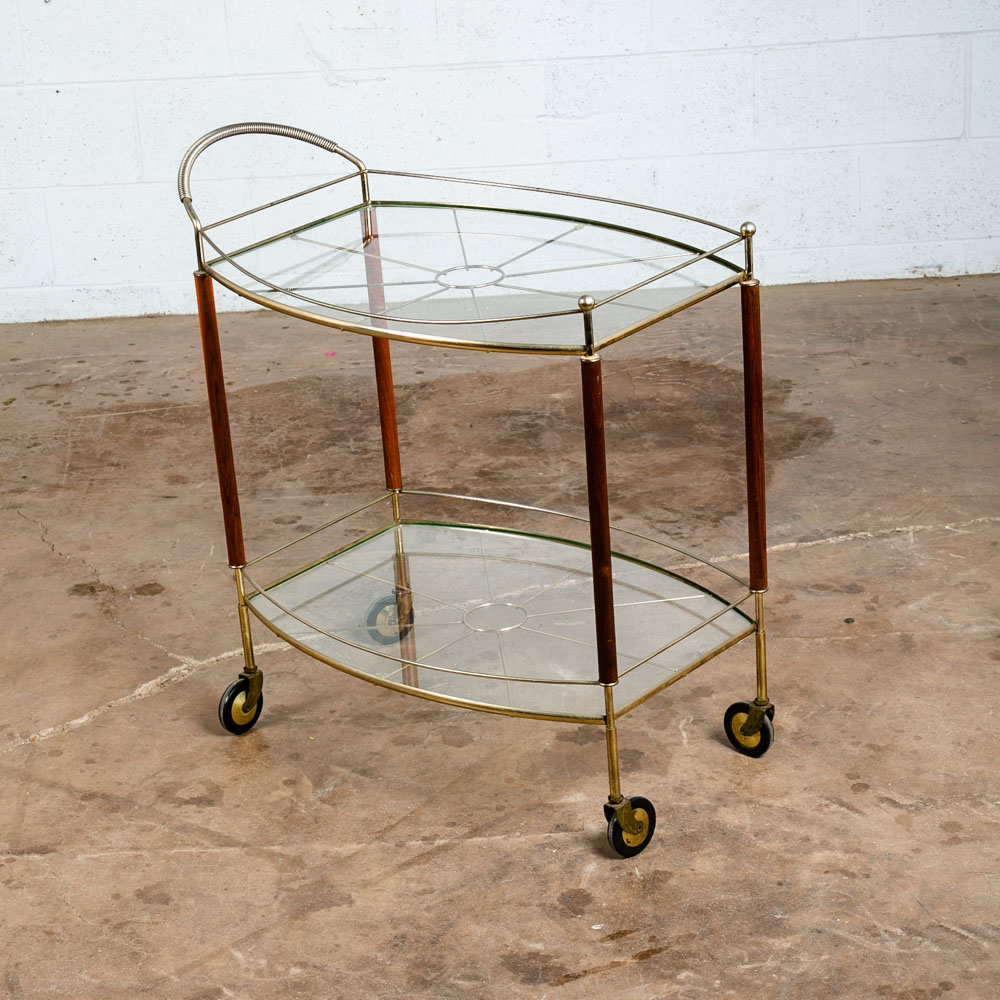 Mid Century Modern Serving Cart Trolley Teak Glass Serving Italian Rolling Metal - Image 3