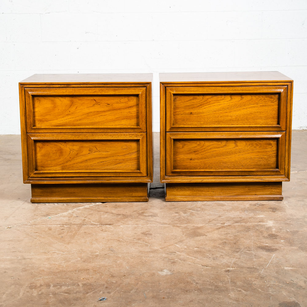 Mid Century Modern Nightstands End Side Tables Dixie Wood 2 Drawer Pair Mcm Two - Image 2