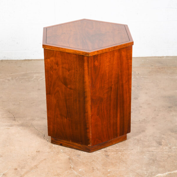 Mid Century Modern End Table Side Lane Hexagon Cabinet Storage Door Walnut Mcm - Image 5