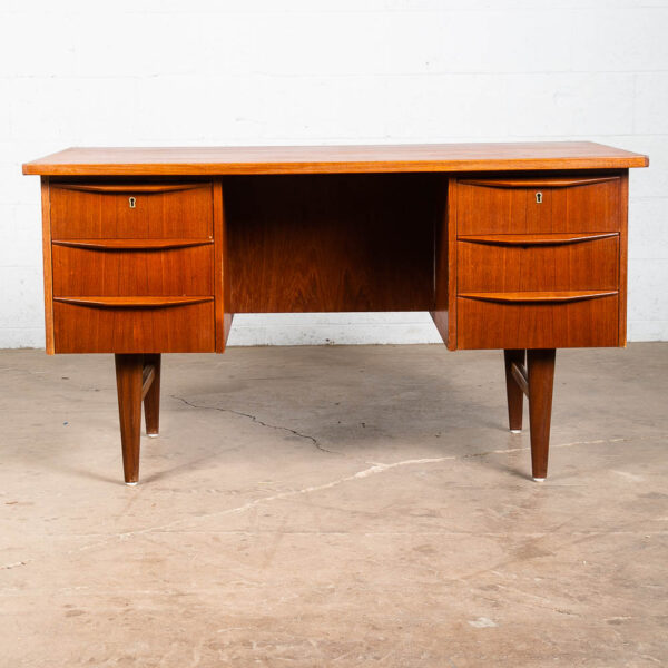 Mid Century Danish Modern Desk Executive Teak 6 Drawer Bookshelf Floating Lock - Image 2
