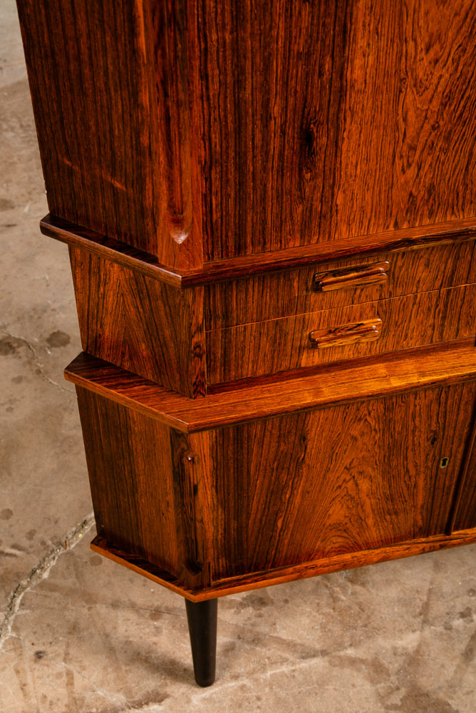 Mid Century Danish Modern Corner Cabinet Rosewood Bar Denmark Drawers Locking VG - Image 10