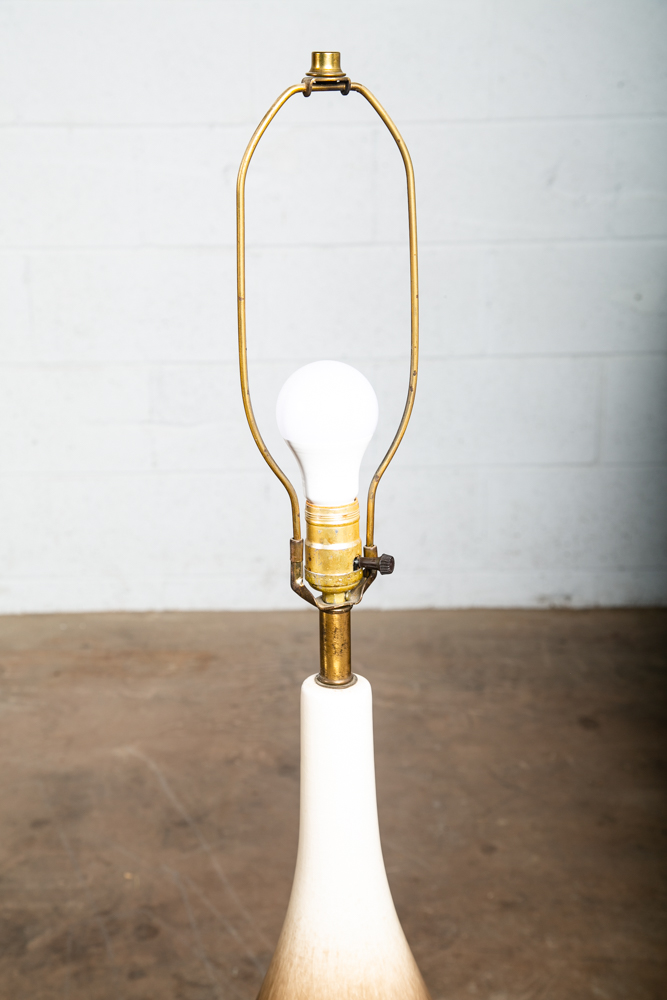 Mid Century Modern Table Lamp Brown White Light Vintage Ceramic Round Tall Wood - Image 8