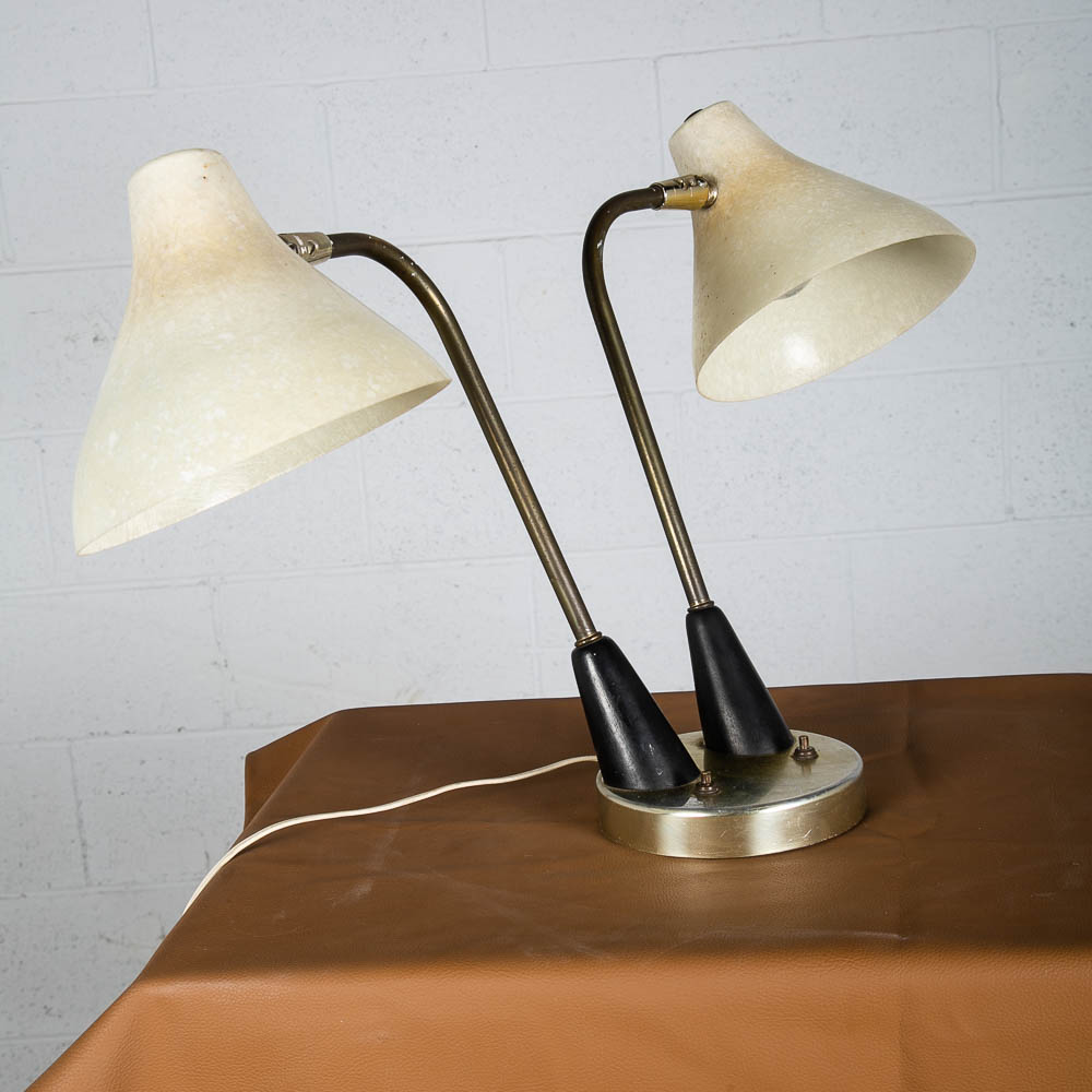 Mid Century Modern Table Lamp Office 2 Light Thurston Brass Fiberglass Push Mcm - Image 3