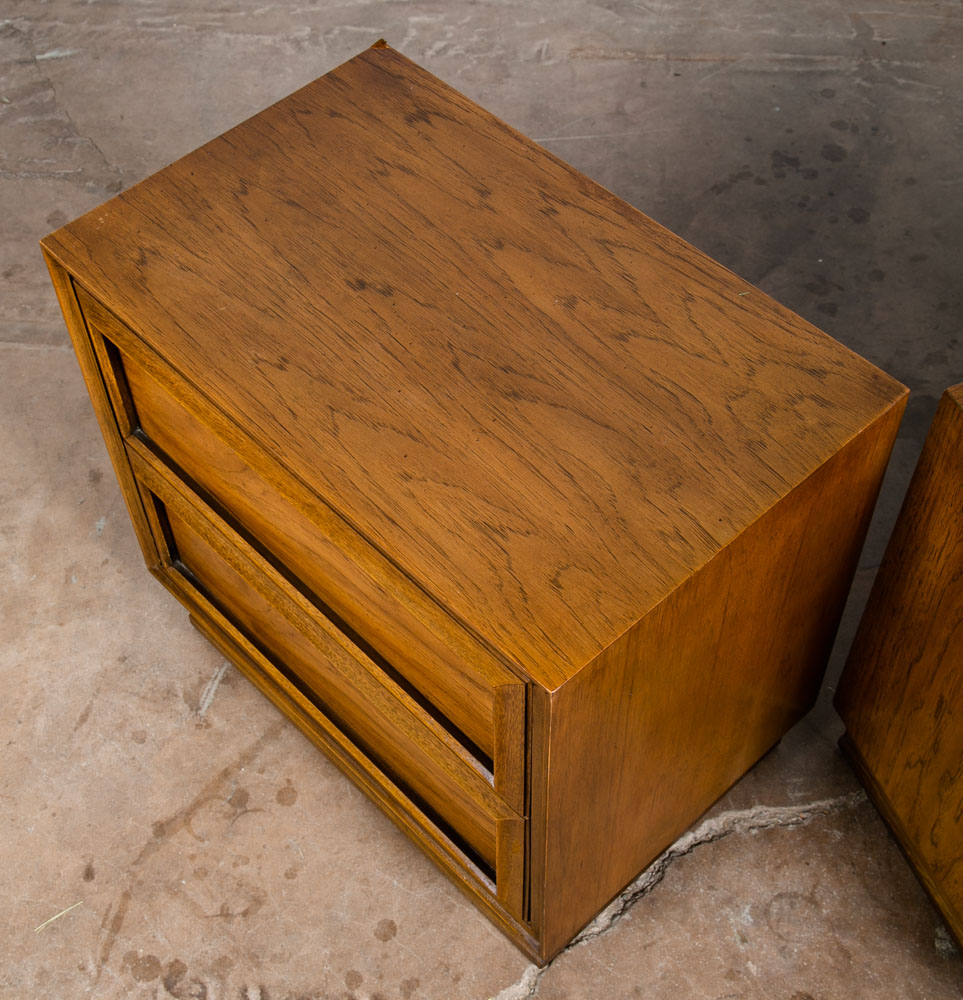 Mid Century Modern Nightstands End Side Tables Dixie Wood 2 Drawer Pair Mcm Two - Image 8