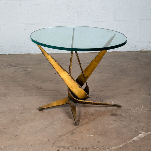 Mid Century Modern Side Table Brass Glass Metal Paul Evans Brutalist Gold Mcm NM