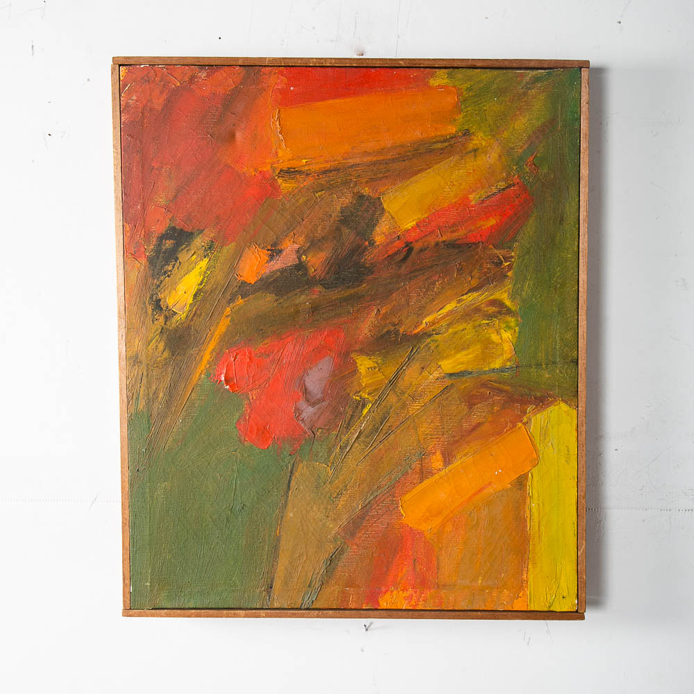 Mid Century Modern Oil Painting Original Art Abstract Expressionism Canvas Warm