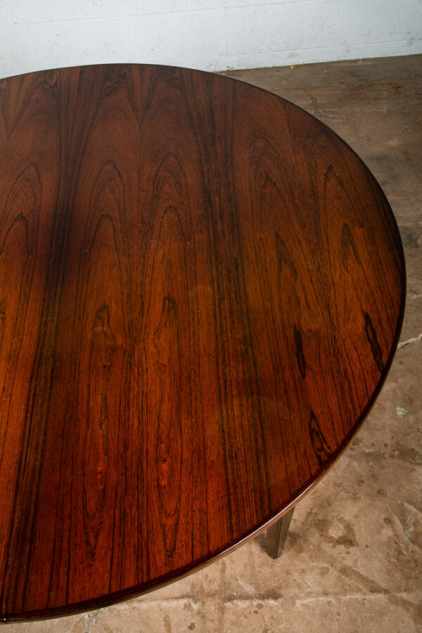 Mid Century Danish Modern Dining Table Round Extension Leaf x3 Rosewood Mobler - Image 8