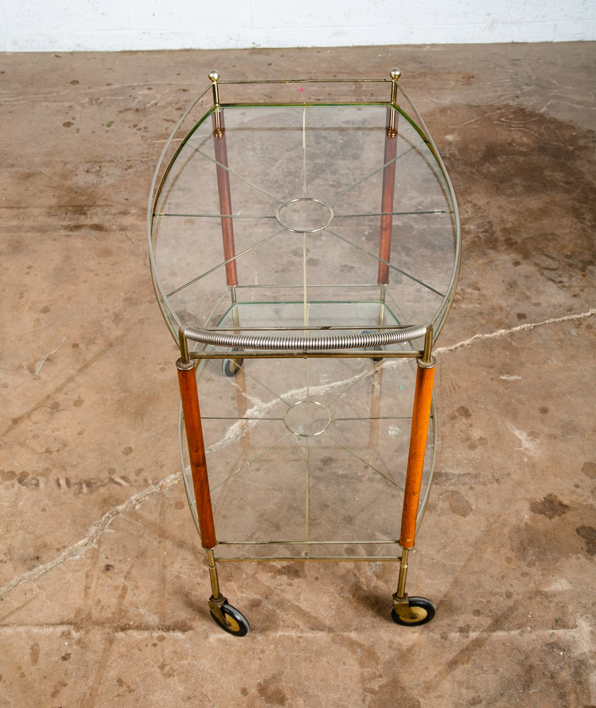 Mid Century Modern Serving Cart Trolley Teak Glass Serving Italian Rolling Metal - Image 7