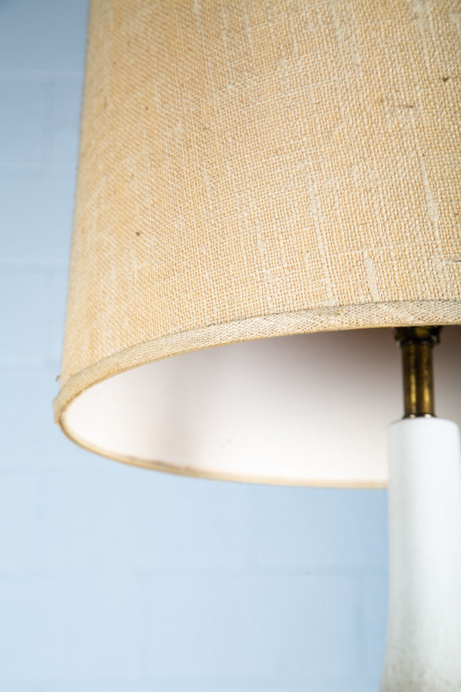 Mid Century Modern Table Lamp Brown White Light Vintage Ceramic Round Tall Wood - Image 5