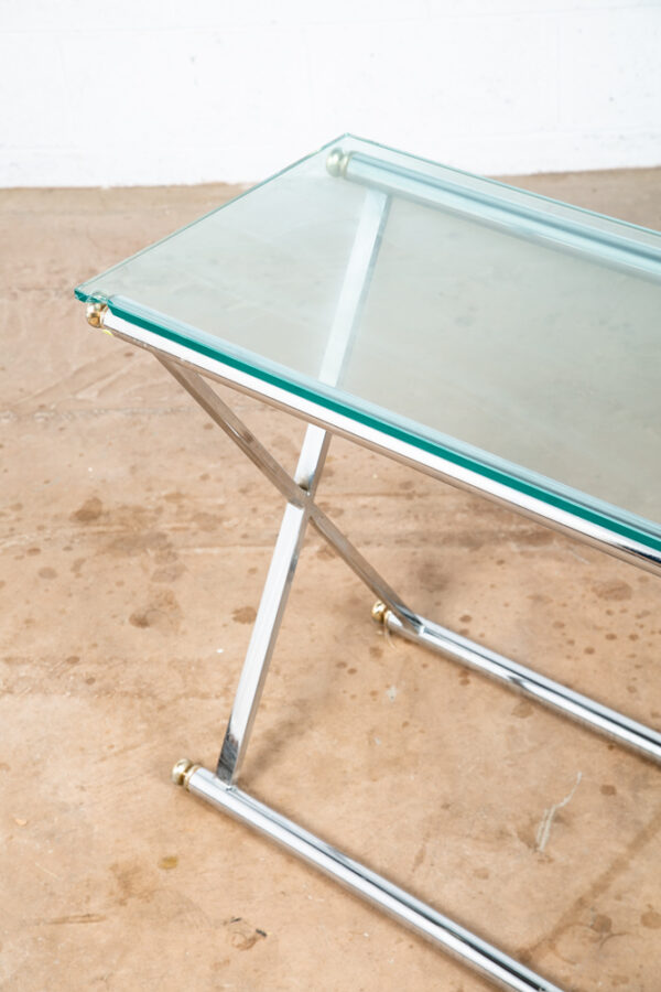 Mid Century Modern Console Table Entry Sofa Metal Chrome Glass Vintage Baughman - Image 7