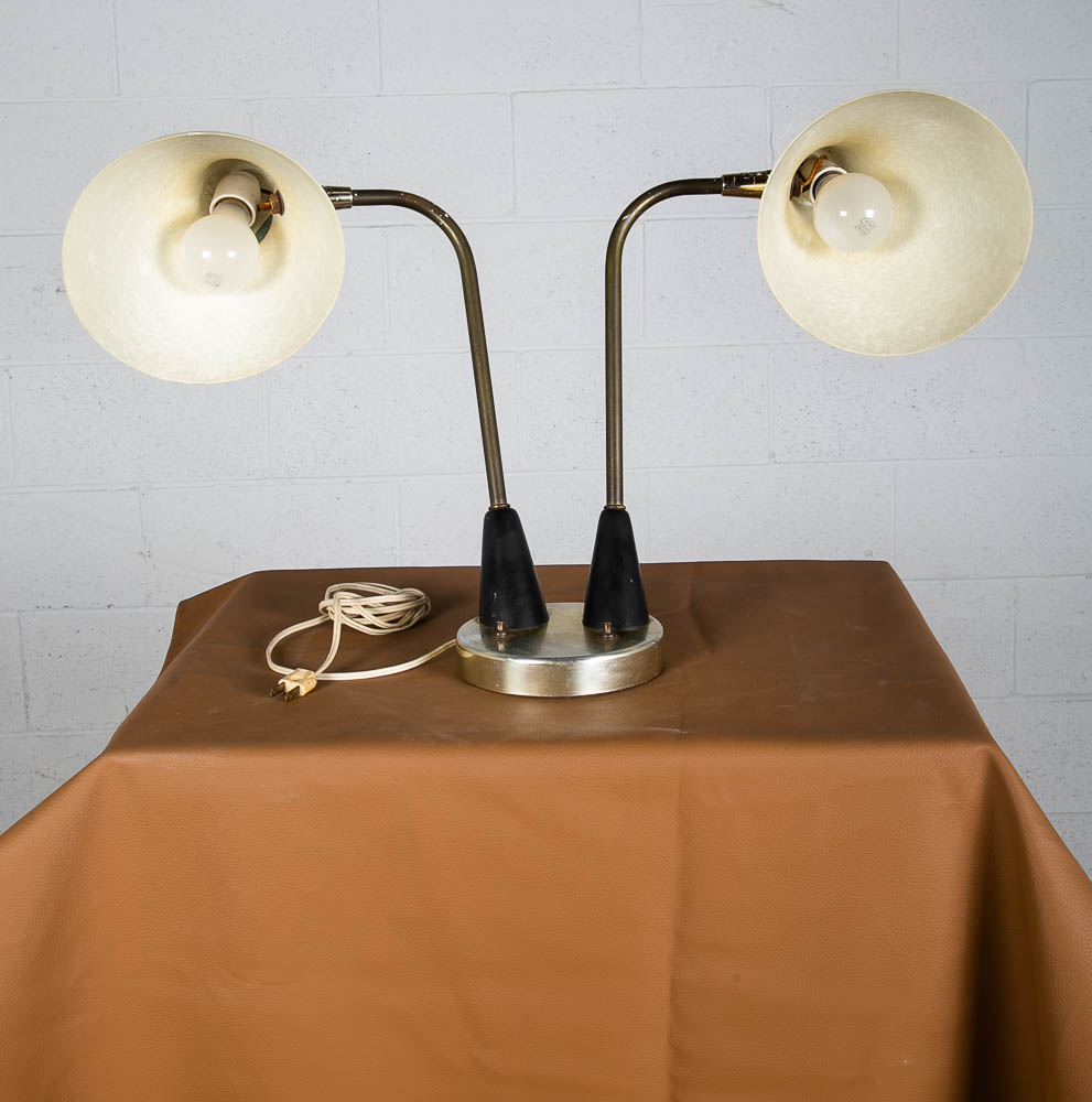 Mid Century Modern Table Lamp Office 2 Light Thurston Brass Fiberglass Push Mcm - Image 2