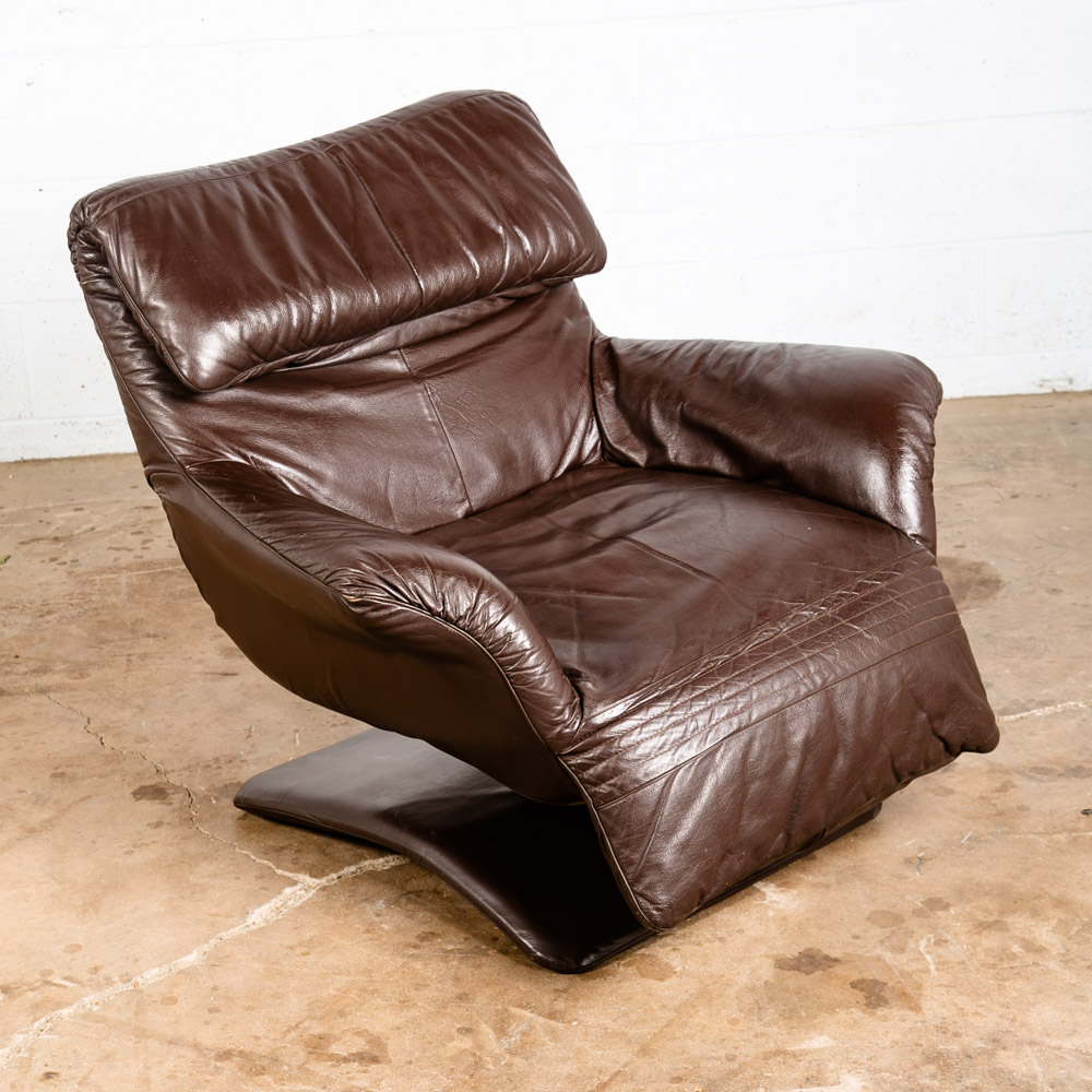 Mid Century Danish Modern Lounge Chair Club Set Swivel Brown Leather Pair Set NM - Image 4