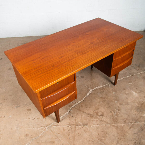 Mid Century Danish Modern Desk Executive Teak 6 Drawer Bookshelf Floating Lock - Image 6