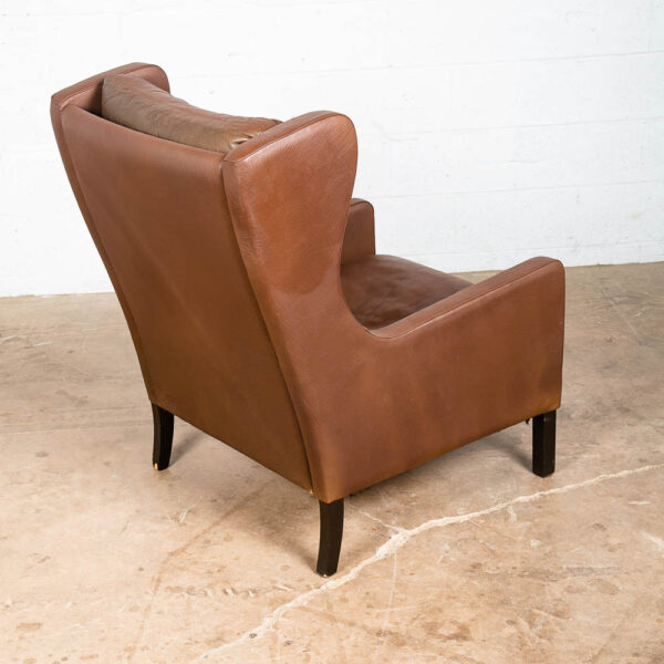 Mid Century Danish Modern Lounge Chair Wingback Brown Leather High Back Seat Mcm - Image 4