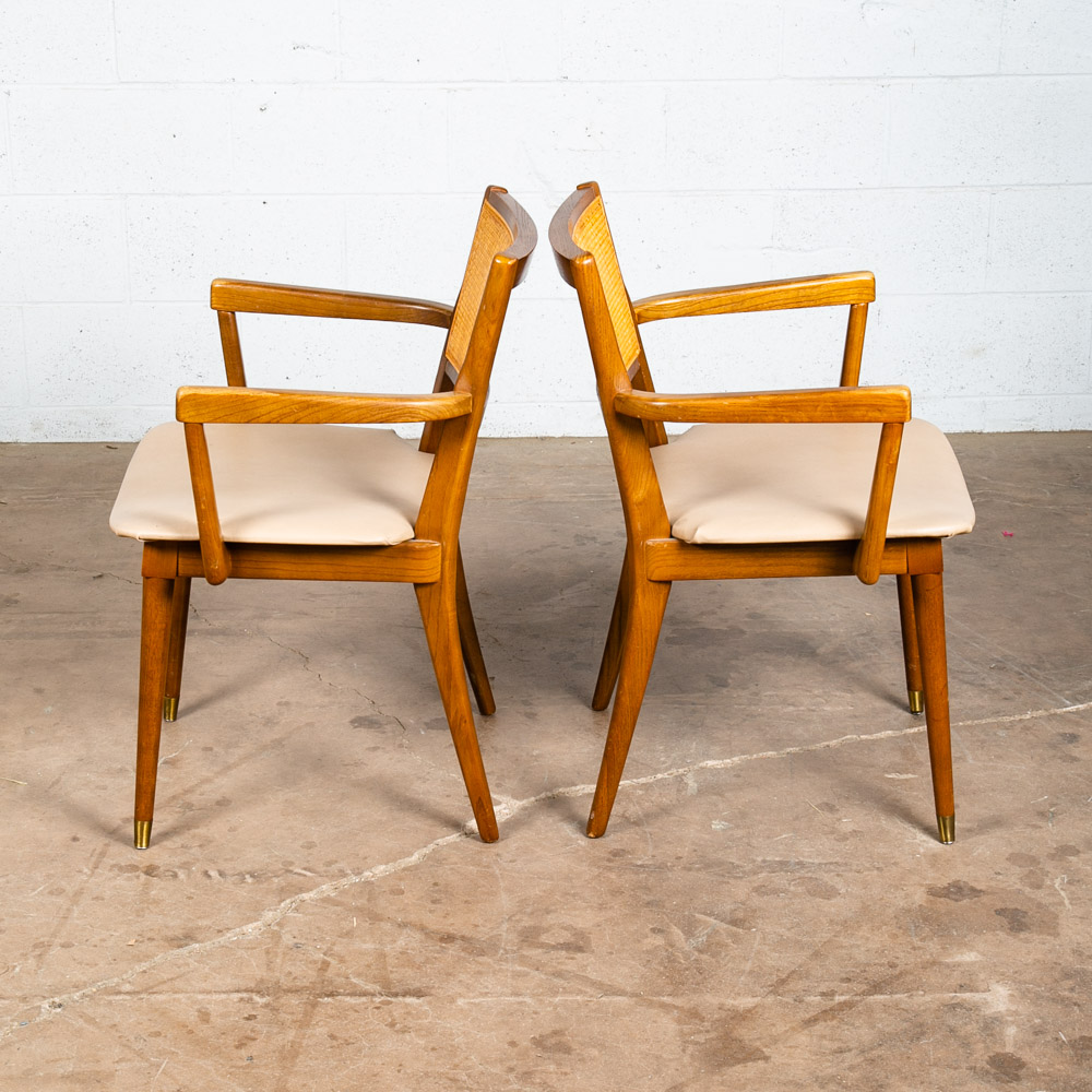 Mid Century Modern Dining Chairs Set Pair Captain Cane Armchairs Side Vintage VG - Image 2