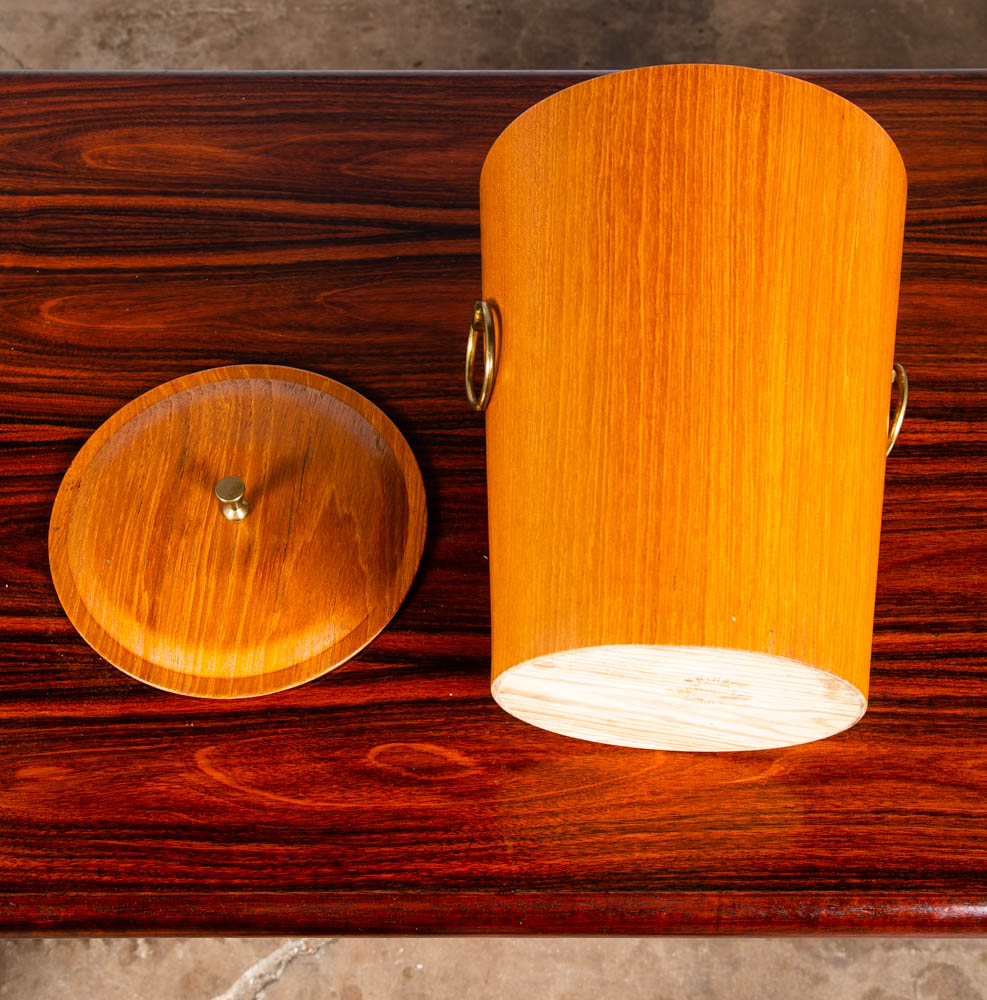 Mid Century Danish Modern Ice Bucket Lidded Teak Rainbow Sweden Liner Round Mcm - Image 6