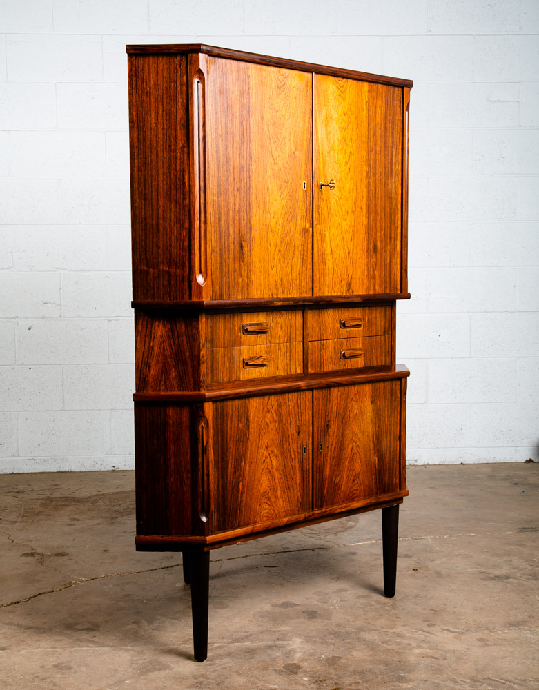 Mid Century Danish Modern Corner Cabinet Rosewood Bar Denmark Drawers Locking VG - Image 3