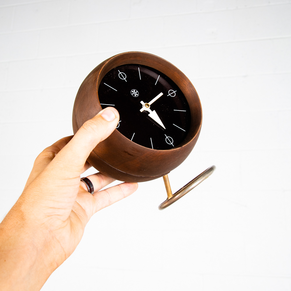 Mid Century Modern Desk Clock George Nelson Howard Miller Chronopak Walnut Table - Image 11