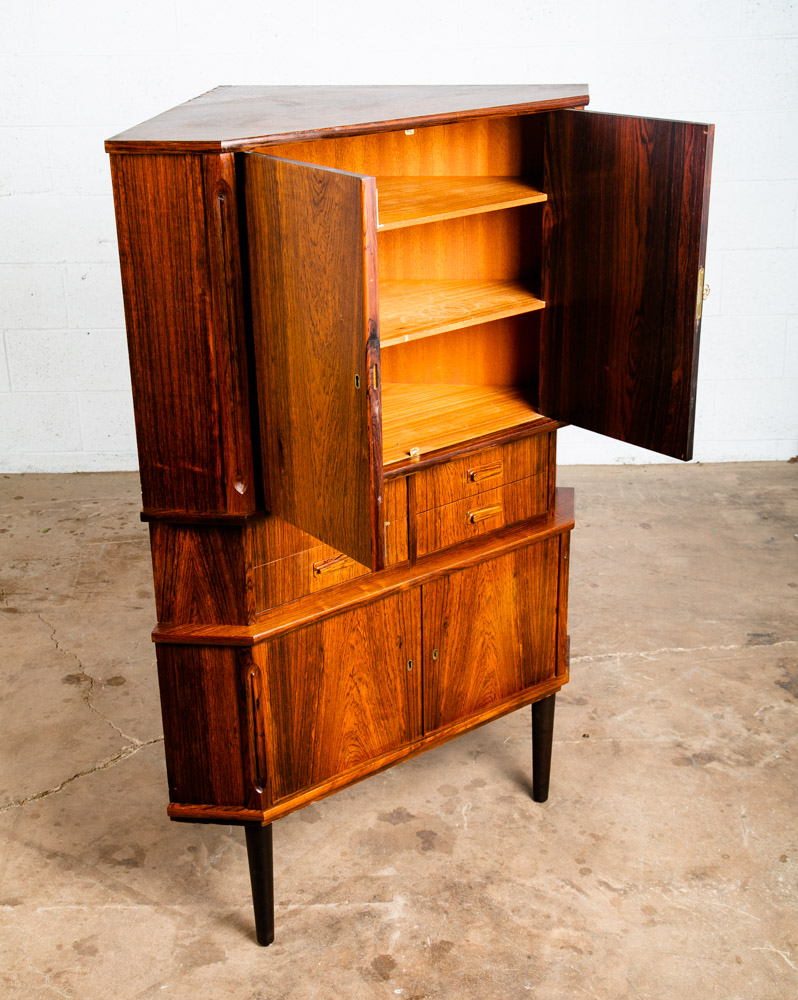 Mid Century Danish Modern Corner Cabinet Rosewood Bar Denmark Drawers Locking VG - Image 5