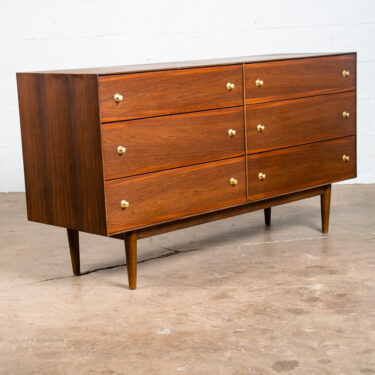 Mid Century Modern Credenza Dresser 6 Drawer Stanley Walnut Mcm Brass Handles