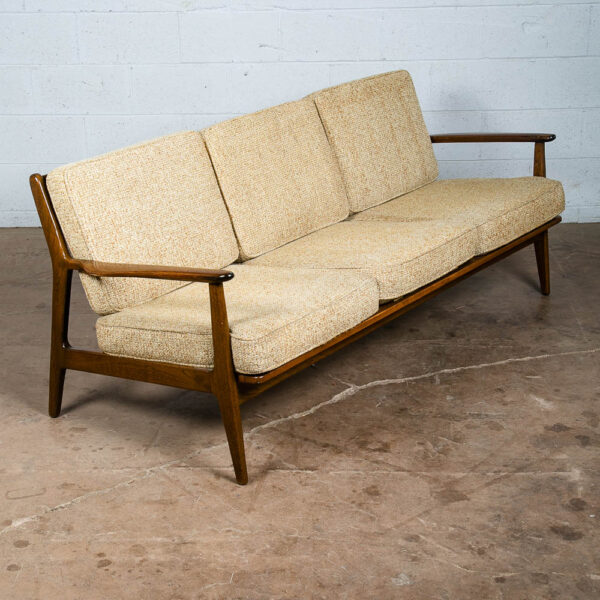 Mid Century Modern Sofa Couch Viko Baumritter Spindle White Tweed Danish 3 Seat