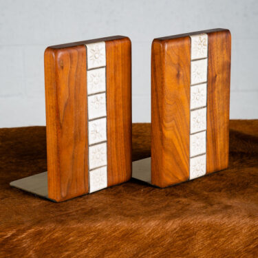 Mid Century Modern Bookends Solid Walnut Jane Gordon Martz Ceramic Tile Book End