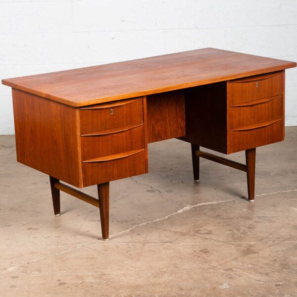 Mid Century Danish Modern Desk Executive Teak 6 Drawer Bookshelf Floating Lock - Image 8