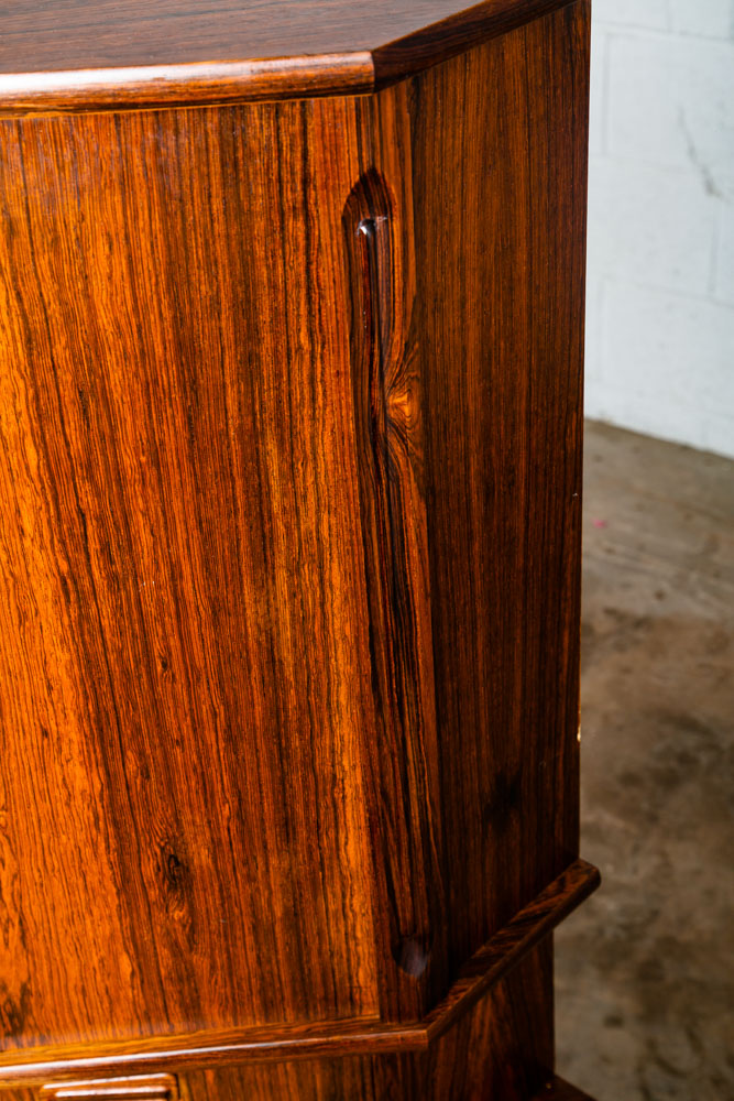 Mid Century Danish Modern Corner Cabinet Rosewood Bar Denmark Drawers Locking VG - Image 7