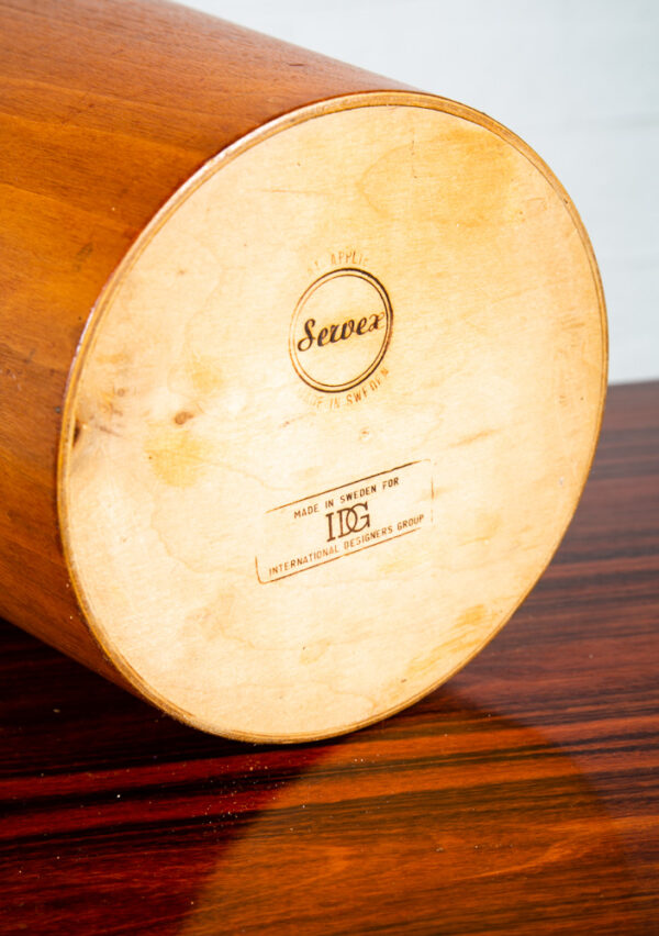 Mid Century Danish Modern Trash Bin Teak Waste Basket Round Sweden Servex Mcm - Image 4