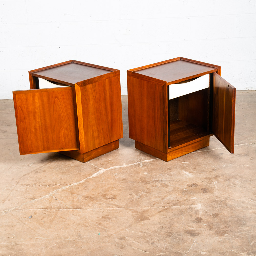 Mid Century Modern Nightstands End Side Tables Dillingham Esprit Walnut Drawer - Image 11