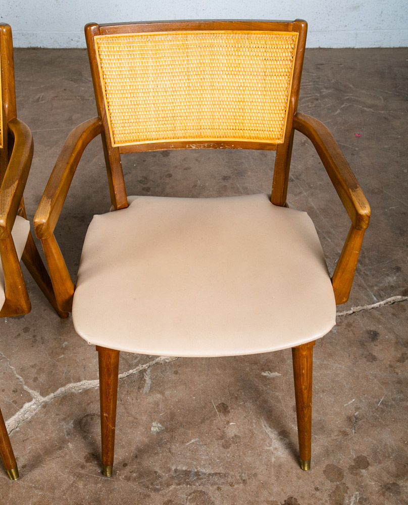 Mid Century Modern Dining Chairs Set Pair Captain Cane Armchairs Side Vintage VG - Image 10