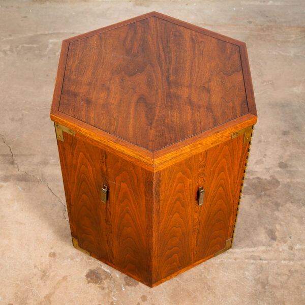 Mid Century Modern End Table Side Lane Hexagon Cabinet Storage Door Walnut Mcm - Image 2