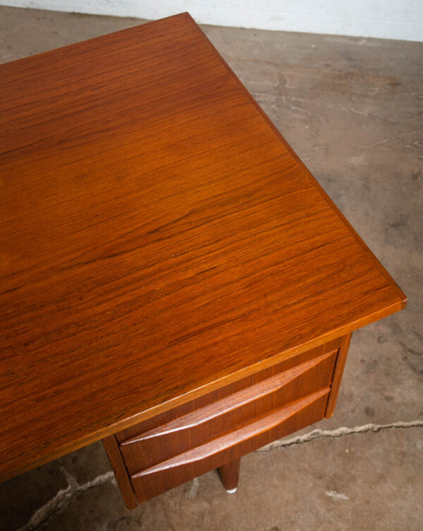 Mid Century Danish Modern Desk Executive Teak 6 Drawer Bookshelf Floating Lock - Image 9