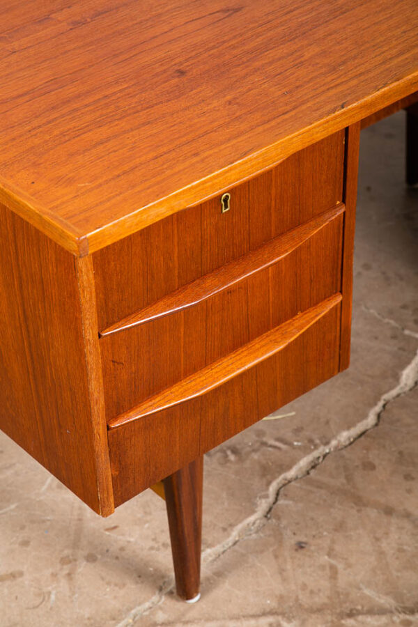 Mid Century Danish Modern Desk Executive Teak 6 Drawer Bookshelf Floating Lock - Image 11