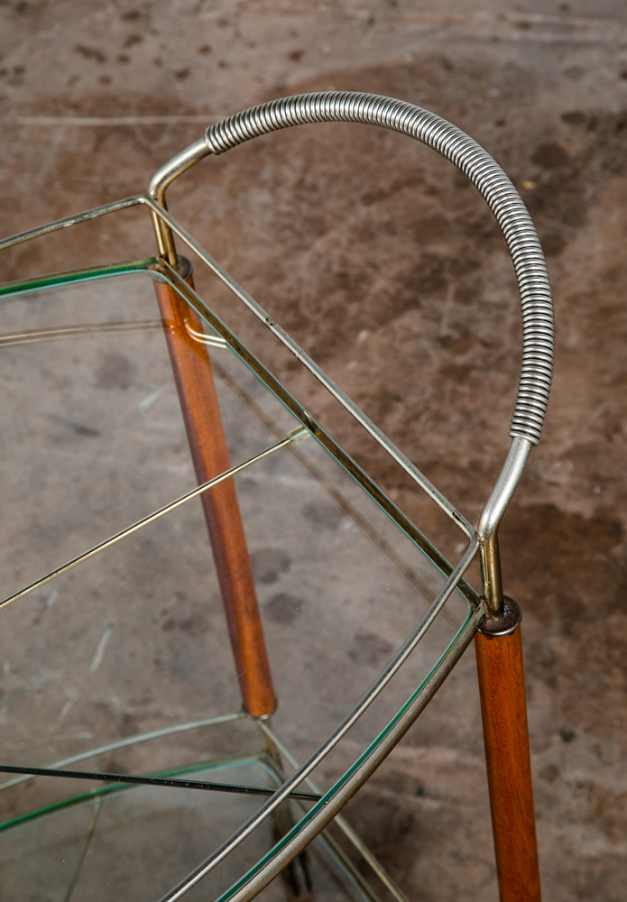 Mid Century Modern Serving Cart Trolley Teak Glass Serving Italian Rolling Metal - Image 9