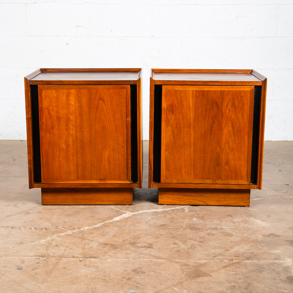 Mid Century Modern Nightstands End Side Tables Dillingham Esprit Walnut Drawer - Image 2