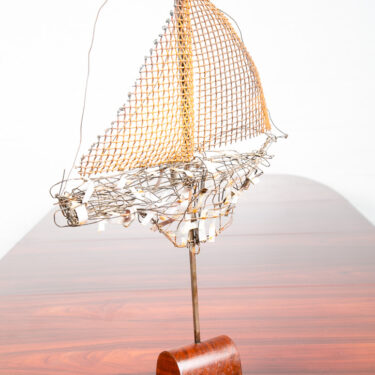 Mid Century Modern Original Art Boat Sculpture Metal Wood Walnut Vintage Mcm