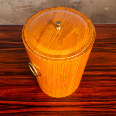 Mid Century Danish Modern Ice Bucket Lidded Teak Rainbow Sweden Liner Round Mcm