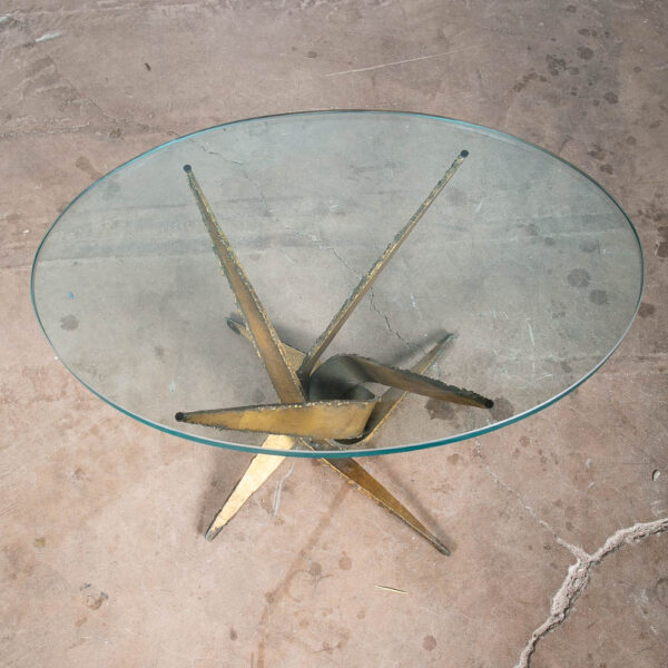 Mid Century Modern Side Table Brass Glass Metal Paul Evans Brutalist Gold Mcm NM - Image 3