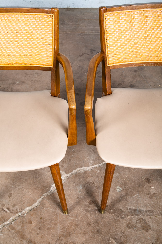 Mid Century Modern Dining Chairs Set Pair Captain Cane Armchairs Side Vintage VG - Image 9