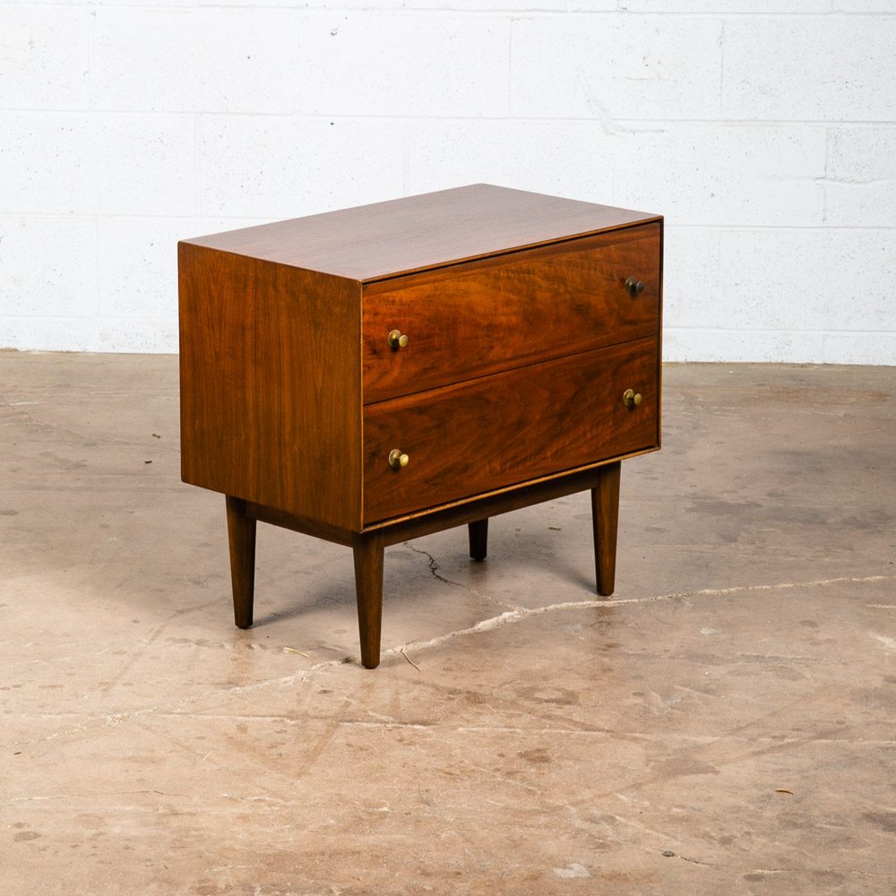 Mid Century Modern Chest of Drawers Dresser Walnut 2 Drawer Stanley Vintage Mcm - Image 3