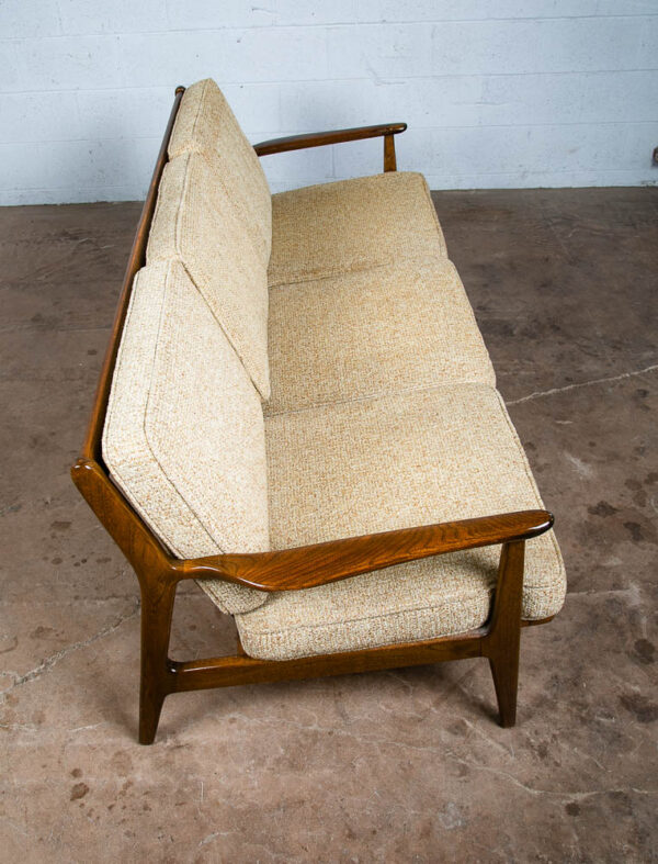 Mid Century Modern Sofa Couch Viko Baumritter Spindle White Tweed Danish 3 Seat - Image 3