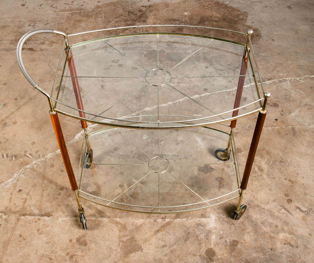 Mid Century Modern Serving Cart Trolley Teak Glass Serving Italian Rolling Metal - Image 6
