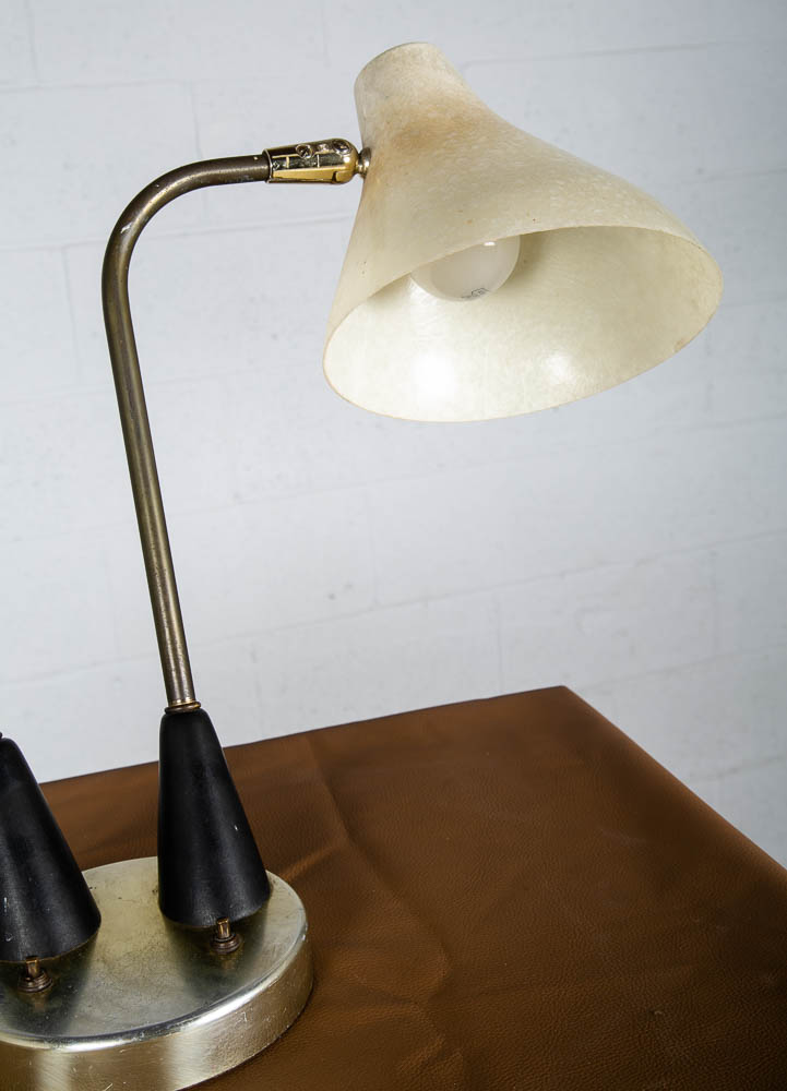 Mid Century Modern Table Lamp Office 2 Light Thurston Brass Fiberglass Push Mcm - Image 8