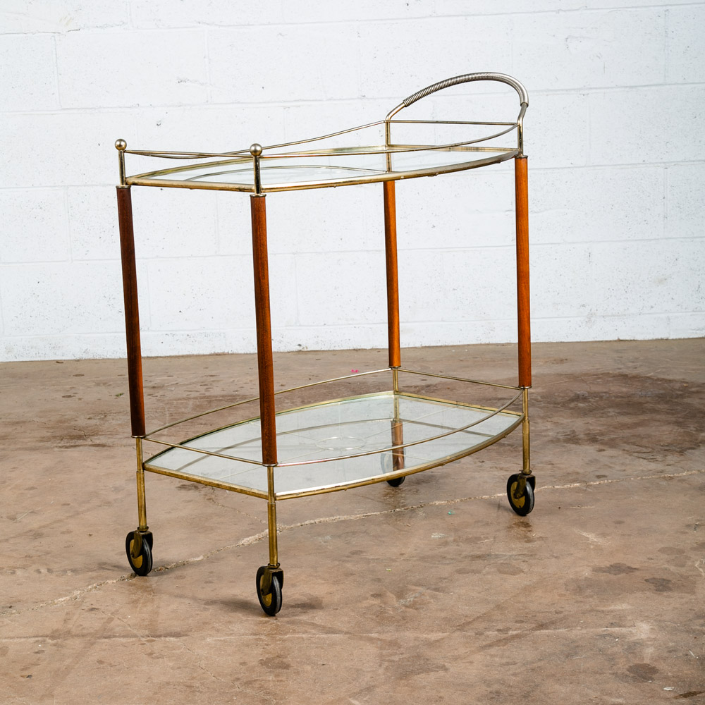 Mid Century Modern Serving Cart Trolley Teak Glass Serving Italian Rolling Metal - Image 2