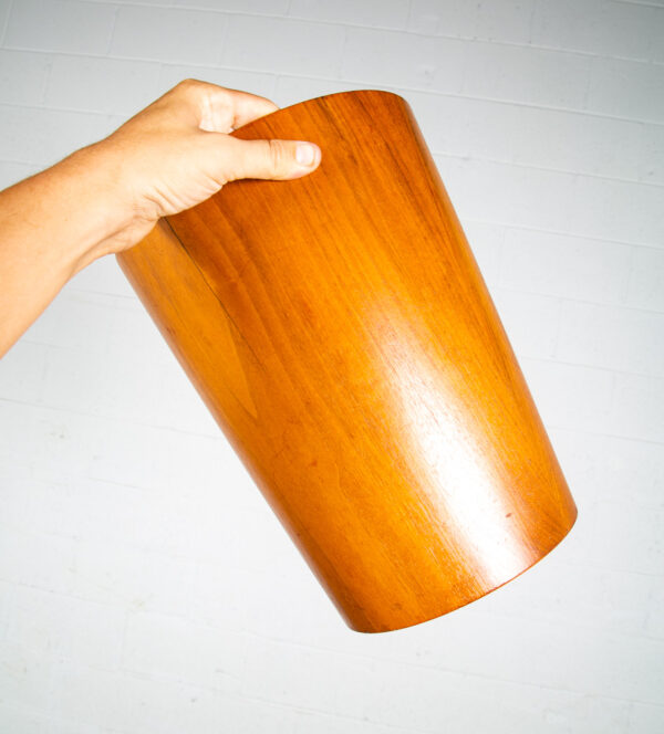 Mid Century Danish Modern Trash Bin Teak Waste Basket Round Sweden Servex Mcm - Image 5